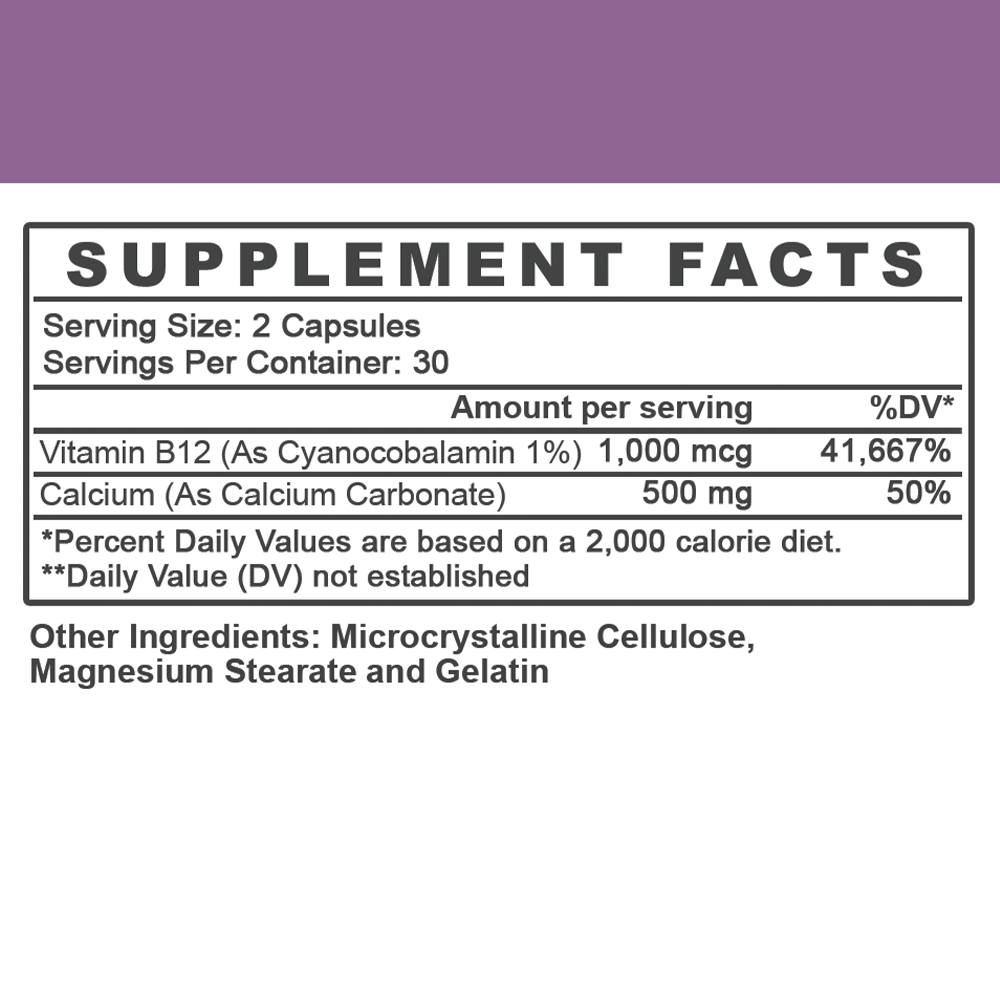 Just Pure Vitamin B12 + Calcium Capsules